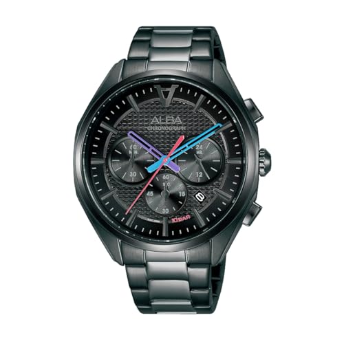 SEIKO セイコー ALBA アルバ クロノグラフ クロノ メンズ 腕時計 ブラック 多針 アナログ 日付 カレンダー ステンレスベルト ブレスレット 男性用 時計 日本製ムーブメント [並行輸入品]